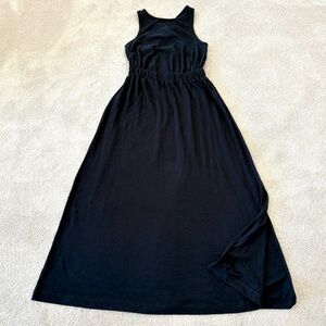 LOFT Solid Black Criss Cross Back Strap Maxi Dress Long Sz MP NWT Cotton Beach